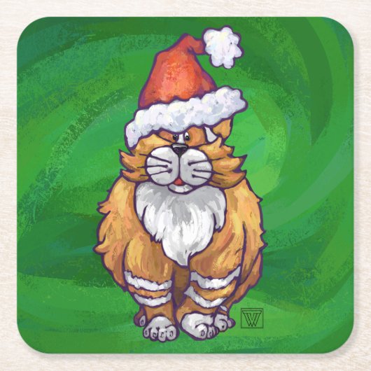 Ginger Cat Kerstmis: groen Kartonnen Onderzetters (Voorkant)