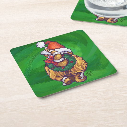 Ginger Cat Kerstmis: groen Kartonnen Onderzetters (Schuin)