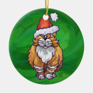 Ginger Cat Kerstmis: groen Keramisch Ornament