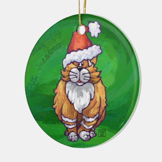 Ginger Cat Kerstmis: groen Keramisch Ornament (Links)