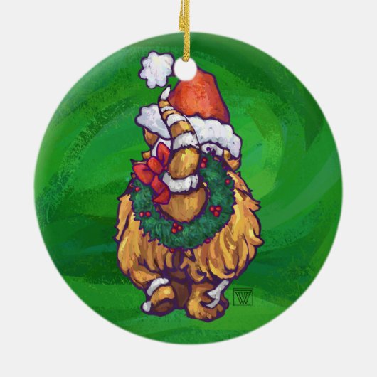 Ginger Cat Kerstmis: groen Keramisch Ornament (Achterkant)