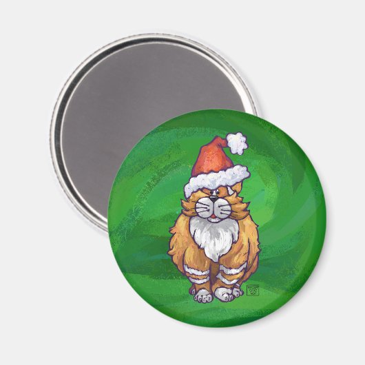 Ginger Cat Kerstmis: groen Magneet (Voorkant / Achterkant)