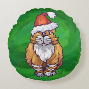Ginger Cat Kerstmis: groen Rond Kussen