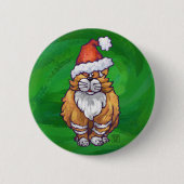Ginger Cat Kerstmis: groen Ronde Button 5,7 Cm (Voorkant)