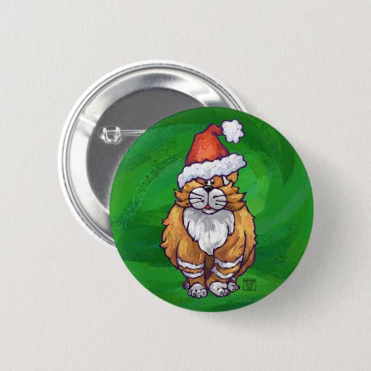 Ginger Cat Kerstmis: groen Ronde Button 5,7 Cm (Voorkant /achterkant)