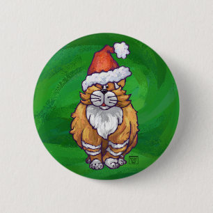 Ginger Cat Kerstmis: groen Ronde Button 5,7 Cm