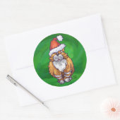Ginger Cat Kerstmis: groen Ronde Sticker (Envelop)