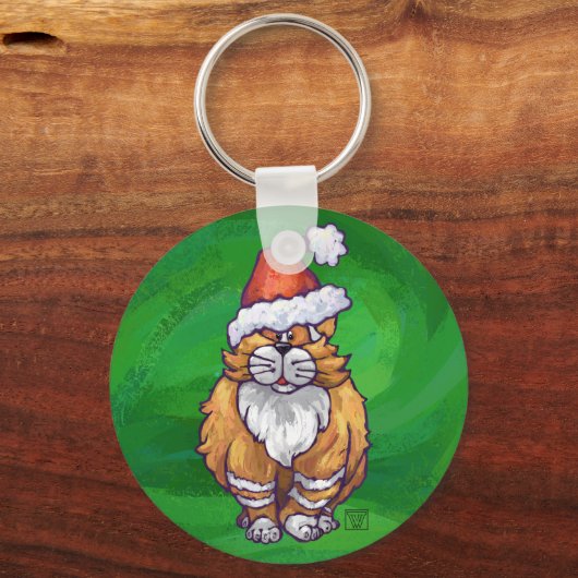 Ginger Cat Kerstmis: groen Sleutelhanger (Voorkant)