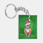 Ginger Cat Kerstmis: groen Sleutelhanger (Voorkant Links)
