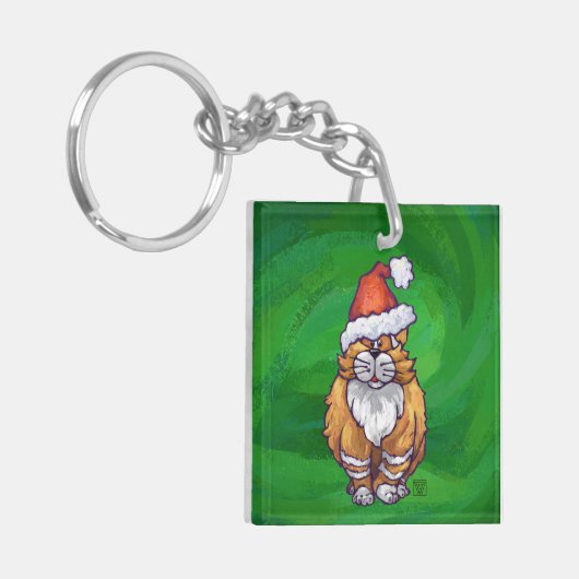 Ginger Cat Kerstmis: groen Sleutelhanger (Voorkant Links)