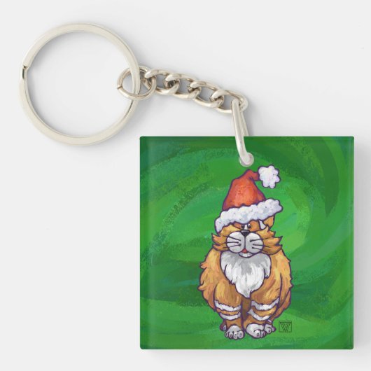 Ginger Cat Kerstmis: groen Sleutelhanger (Voorkant)