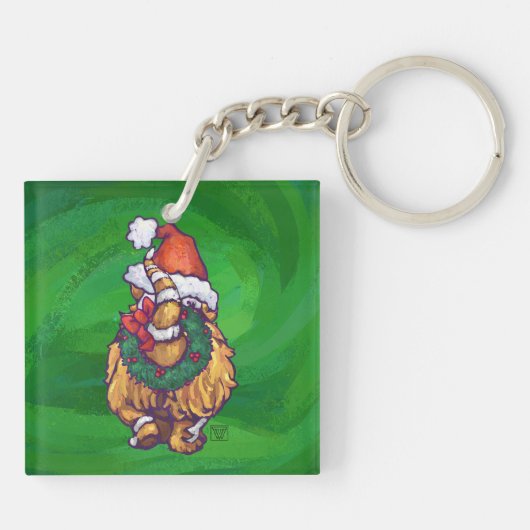 Ginger Cat Kerstmis: groen Sleutelhanger (Achterkant)