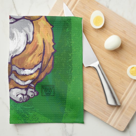 Ginger Cat Kerstmis: groen Theedoek (Quarter Fold)