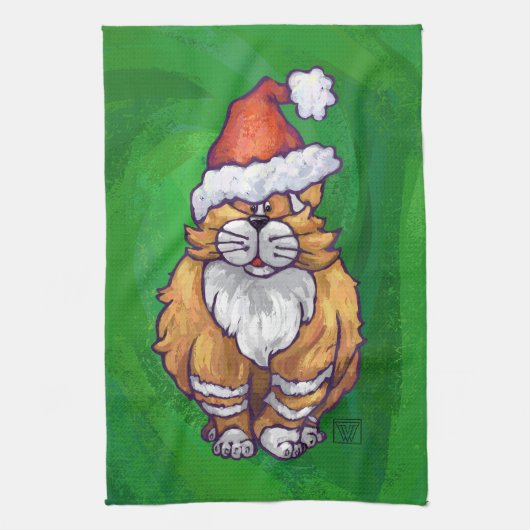 Ginger Cat Kerstmis: groen Theedoek (Verticaal)
