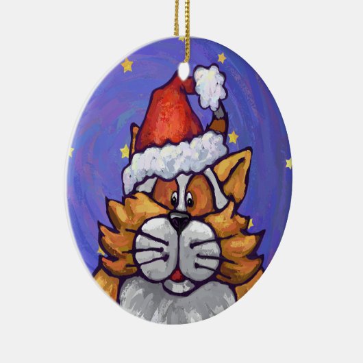 Ginger Cat Kerstmis Keramisch Ornament (Rechts)