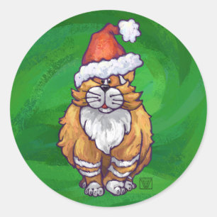Ginger Cat Kerstmis over groen Ronde Sticker
