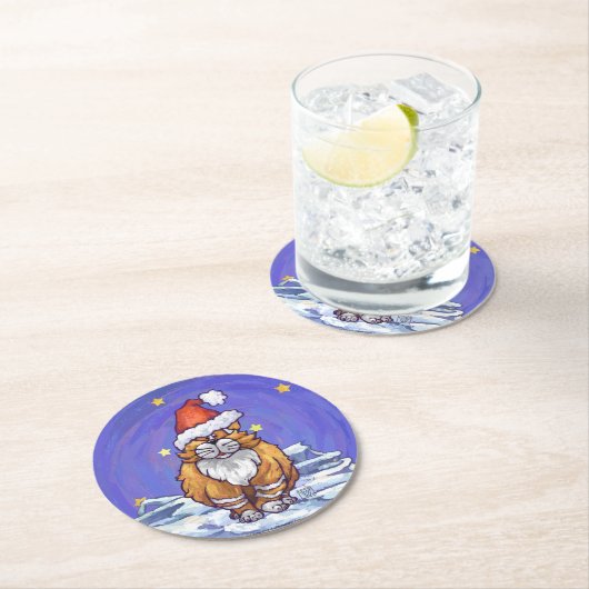 Ginger Cat Kerstmis Ronde Kartonnen Onderzetter (Insitu)
