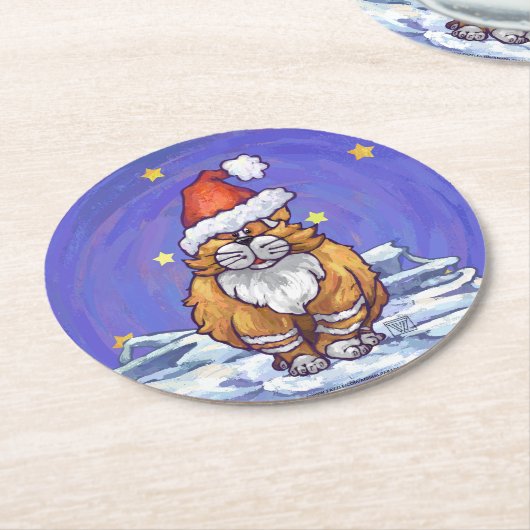Ginger Cat Kerstmis Ronde Kartonnen Onderzetter (Gebogen)