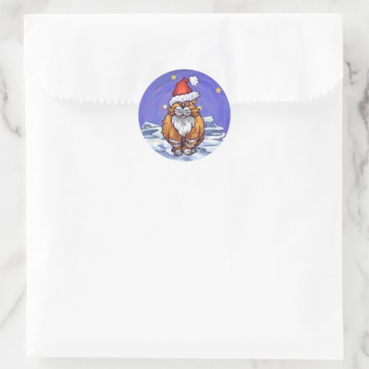 Ginger Cat Kerstmis Ronde Sticker (Tas)