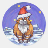 Ginger Cat Kerstmis Ronde Sticker (Voorkant)