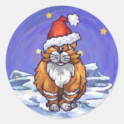 Ginger Cat Kerstmis Ronde Sticker (Voorkant)