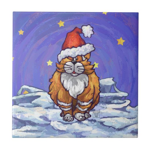 Ginger Cat Kerstmis Tegeltje (Voorkant)