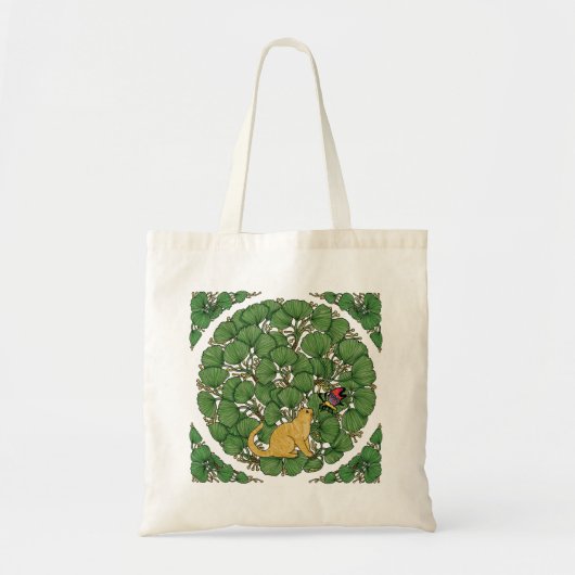 Ginger cat kijkt naar een vlinder tote bag (Voorkant)