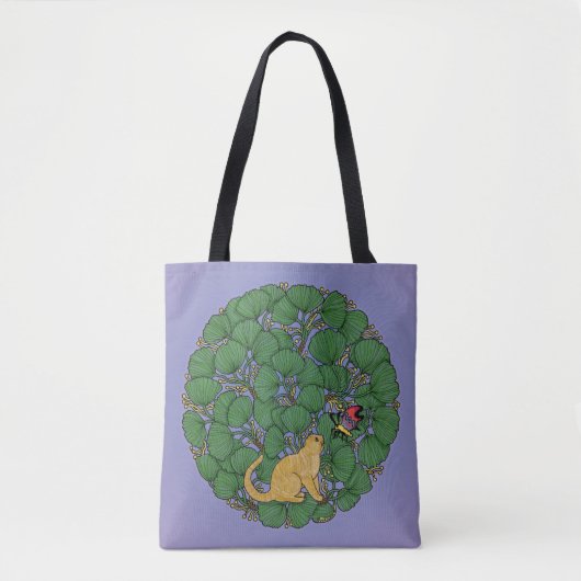 Ginger cat kijkt naar een vlinder tote bag (Voorkant)