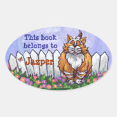 Ginger Cat Library Bookplaat Ovale Sticker (Voorkant)