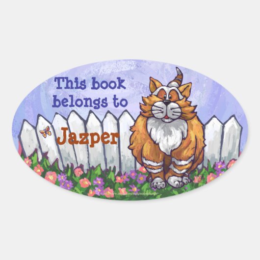 Ginger Cat Library Bookplaat Ovale Sticker (Voorkant)