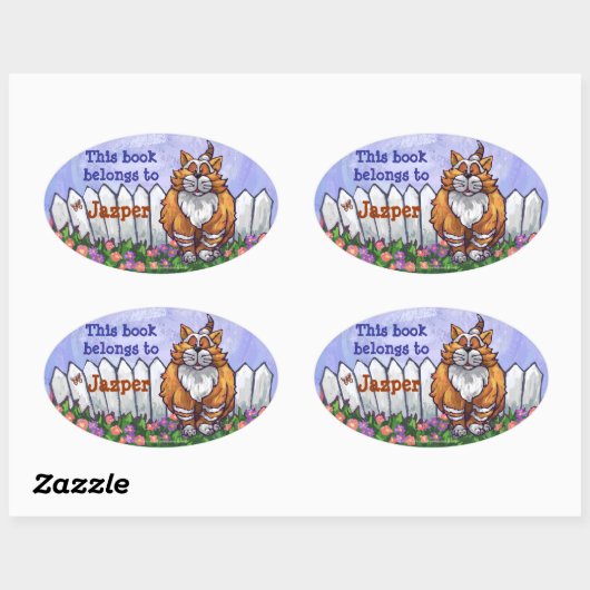 Ginger Cat Library Bookplaat Ovale Sticker (Vel)