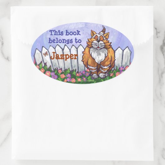 Ginger Cat Library Bookplaat Ovale Sticker (Tas)