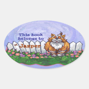 Ginger Cat Library Bookplaat Ovale Sticker