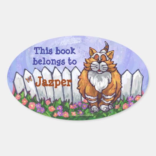 Ginger Cat Library Bookplaat Ovale Sticker (Voorkant)