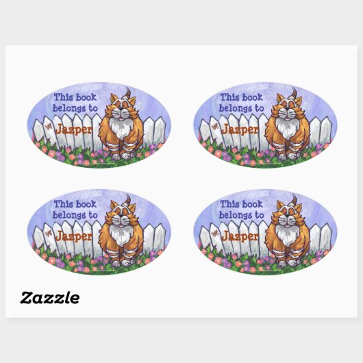 Ginger Cat Library Bookplaat Ovale Sticker (Vel)