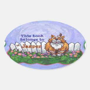Ginger Cat Library Bookplaat Ovale Sticker