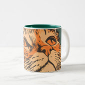 Ginger Cat  Lino Print Tweekleurige Koffiemok (Voorkant rechts)