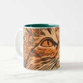 Ginger Cat Lino Print Tweekleurige Koffiemok (Voorkant links)