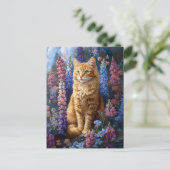 Ginger Cat Lupine Field Painting Briefkaart (Staand voorkant)