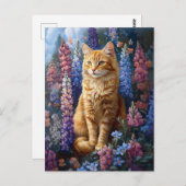 Ginger Cat Lupine Field Painting Briefkaart (Voorkant / Achterkant)