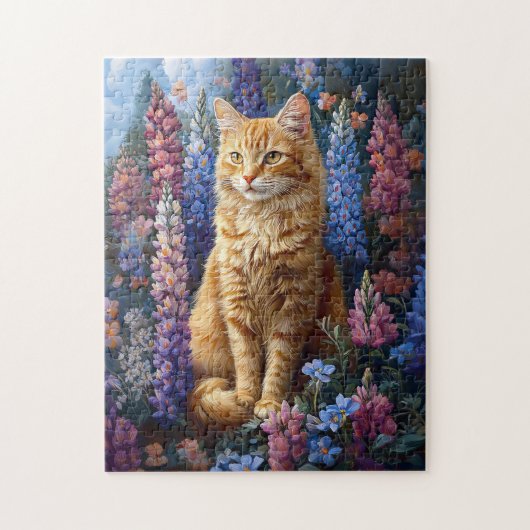 Ginger Cat Lupine Field Painting Legpuzzel (Verticaal)