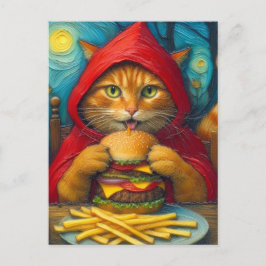 Ginger Cat met Cheeseburger en Friet Briefkaart
