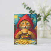 Ginger Cat met Cheeseburger en Friet Briefkaart (Staand voorkant)