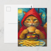 Ginger Cat met Cheeseburger en Friet Briefkaart (Voorkant / Achterkant)