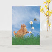 Ginger Cat met Daisy Birthday Kaart (Gele Bloem)