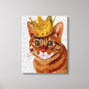 Ginger Cat met kroonportret Canvas Afdruk