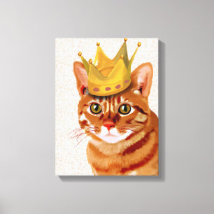 Ginger Cat met kroonportret Canvas Afdruk