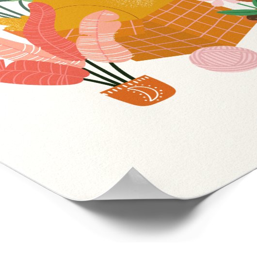 Ginger Cat met Planten Poster (Hoek)