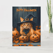 Ginger Cat met pompoenen Halloween