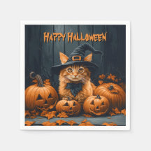Ginger Cat met pompoenen Halloween